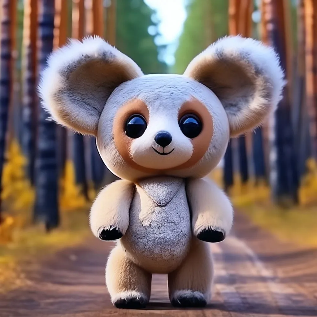 a small stuffed animal standing on a dirt road