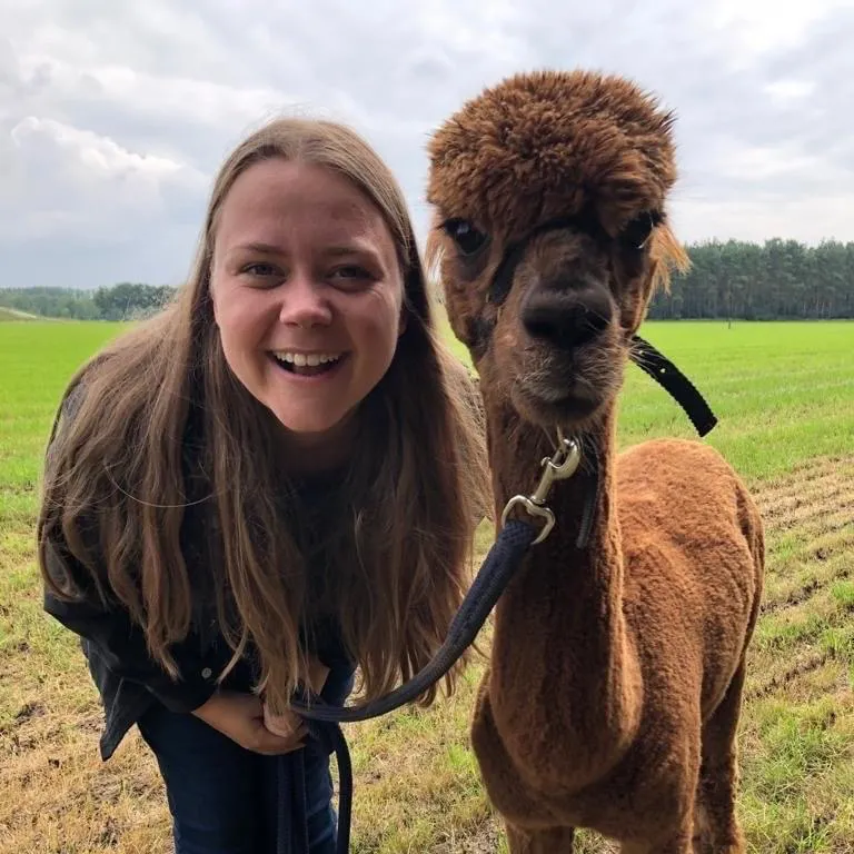 a young girl and a llama are dancing a very funny dance together, intricate and detailed, ultr realistic, 