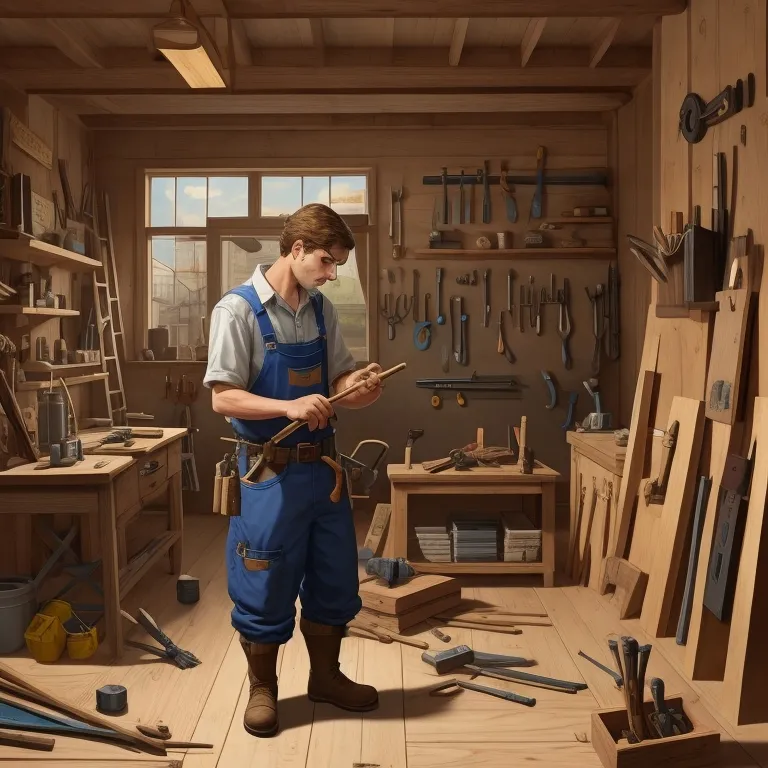 a man standing in a room filled with tools