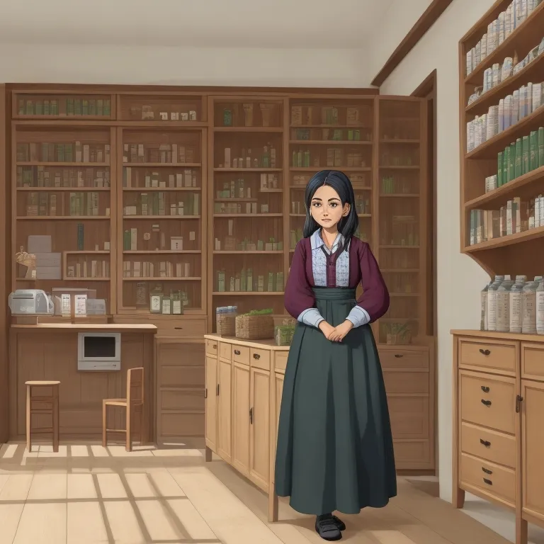 a cartoon of a woman standing in a pharmacy