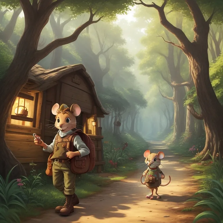 a painting of a mouse and a mouse in a forest