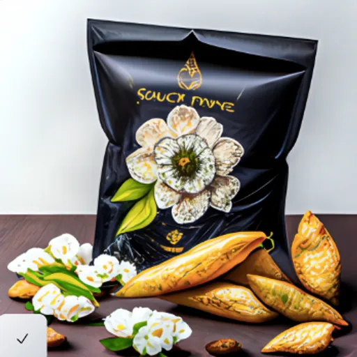 a bag of sugar myve next to some flowers
