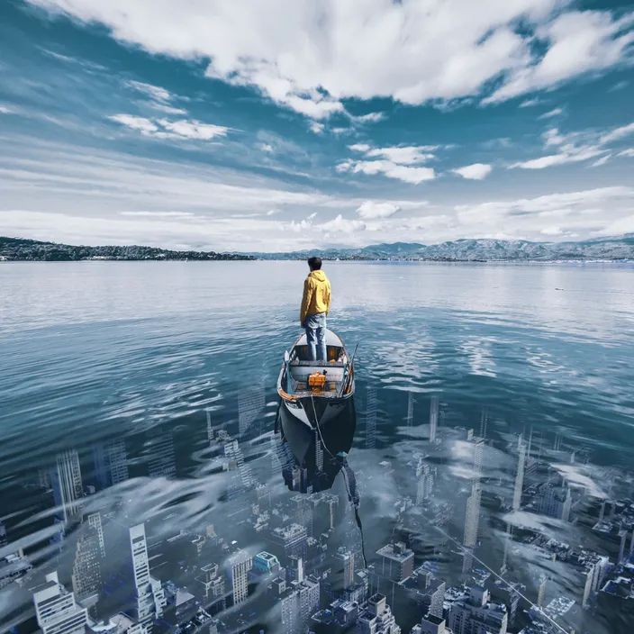 a man is standing on a boat in the water