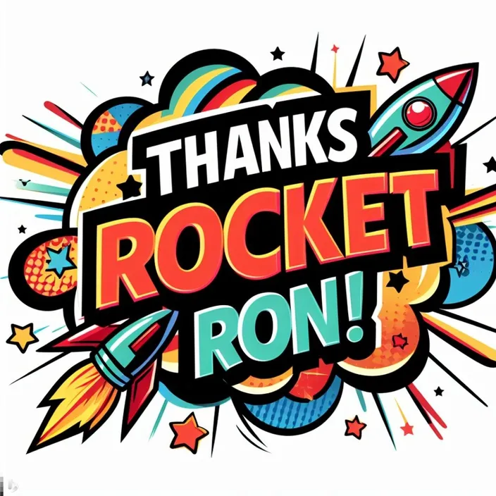 a thank rocket with the words thank rocket on it