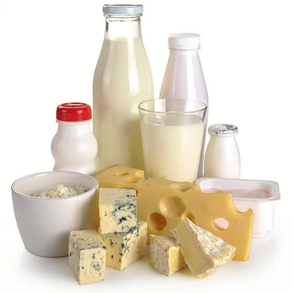 a variety of dairy products including milk and cheese