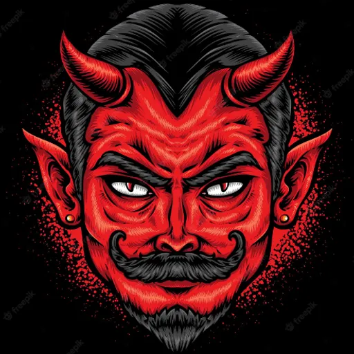 a red devil with horns and a beard. head, jaw, art, painting, event, fictional character, mask, visual arts, carmine, darkness