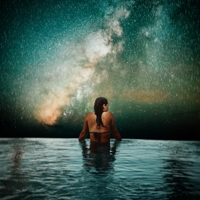 water, sky, people in nature, flash photography, body of water, atmospheric phenomenon, astronomical object, happy, art, landscape
