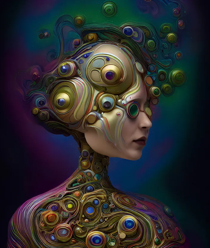 a digital painting of a woman's head with bubbles on it