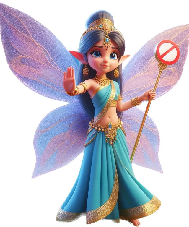 a cartoon fairy holding a wand and wearing a blue dress