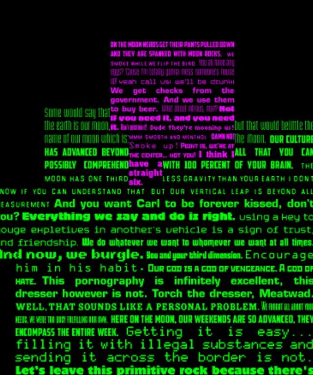 a black background with green and purple text. ignignokt err, aqua teen hunger force, athf