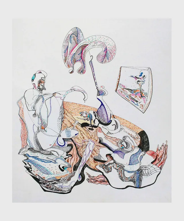 a drawing of a person laying on a bed