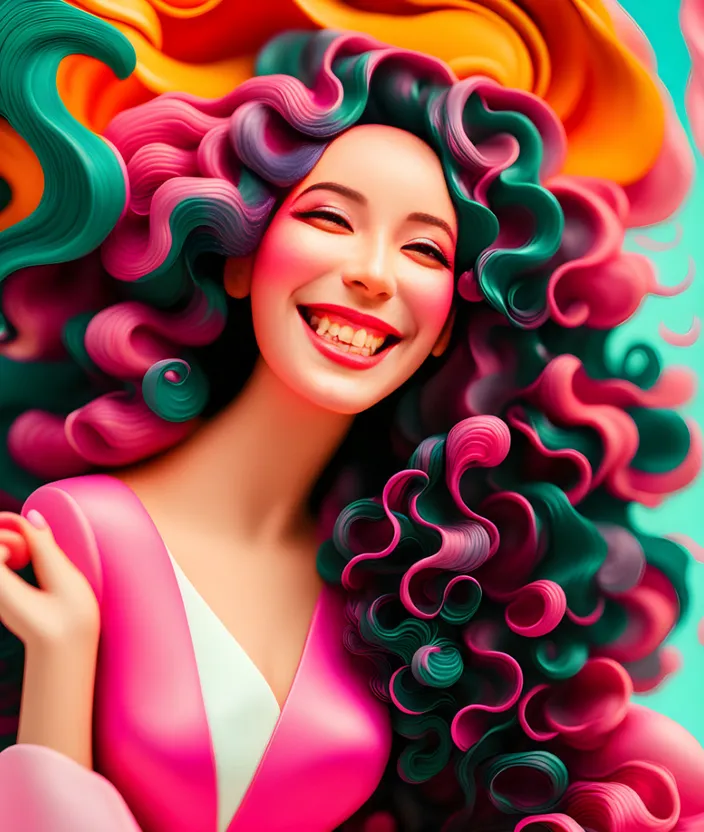 a digital painting of a woman with colorful hair