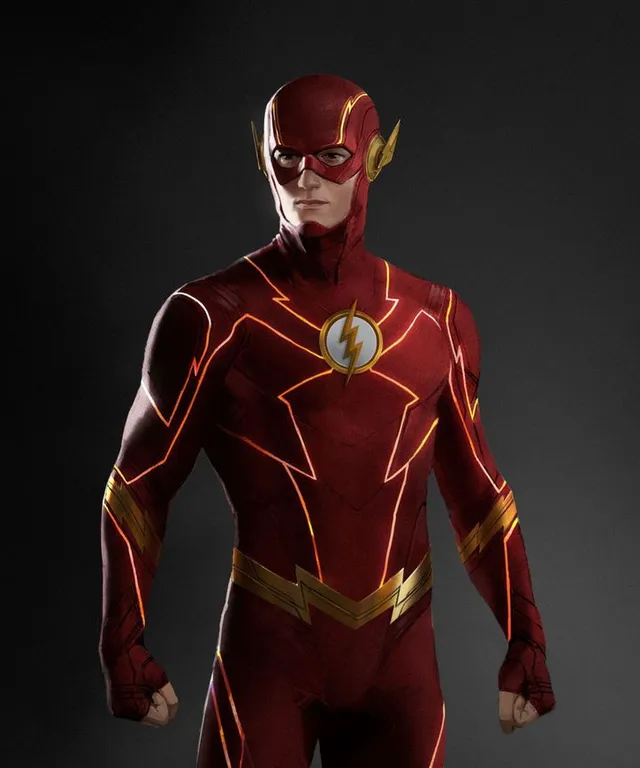 A man in a flash suit standing in the dark. Change the suits and he turns into an advanced superhero. Change the suits make more advanced superhero flash