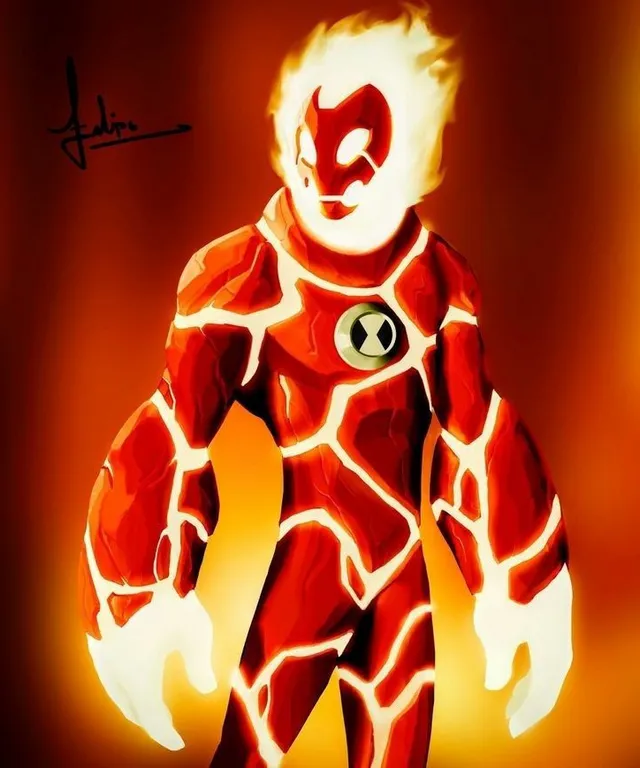 a drawing of a red and white fire man