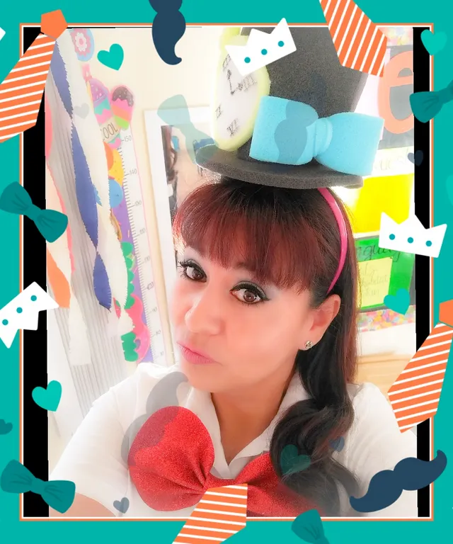 a girl with a bow and a hat on her head