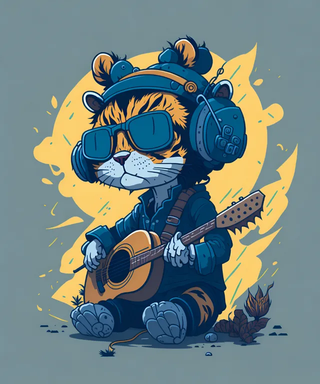 a cat with headphones and a guitar