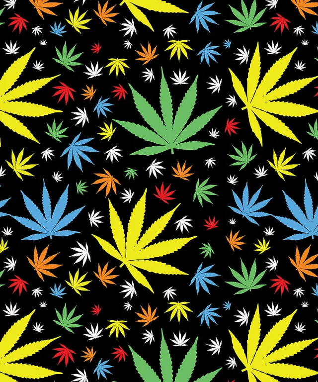 a colorful marijuana leaf pattern on a black background