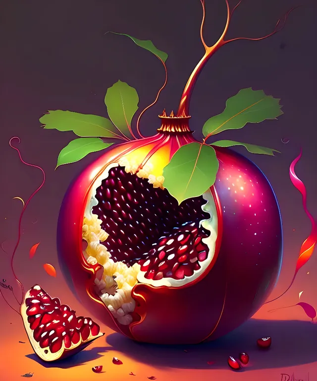 a painting of a pomegranate cut in half