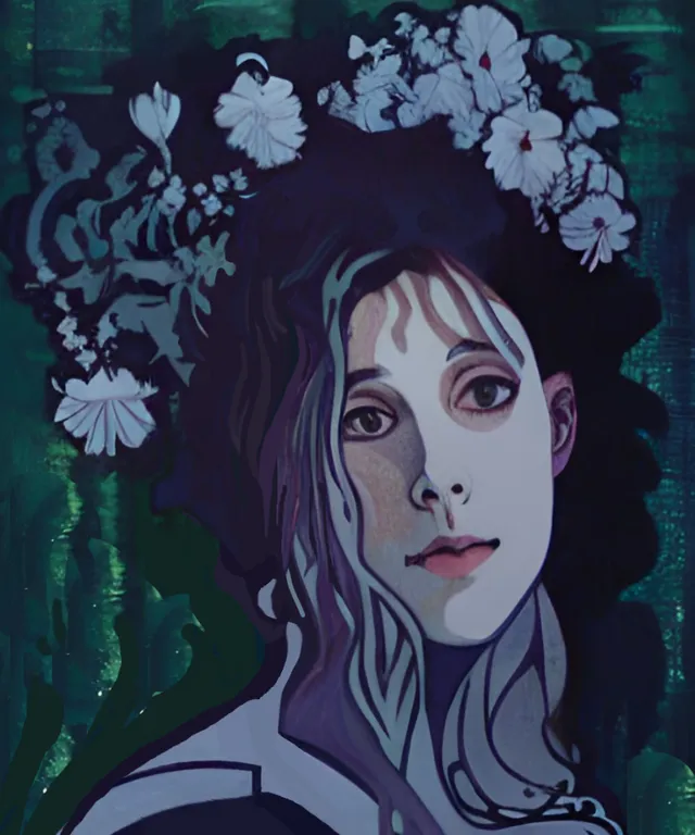 a painting of a woman with flowers in her hair