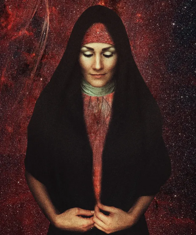 a painting of a nun holding her hands together