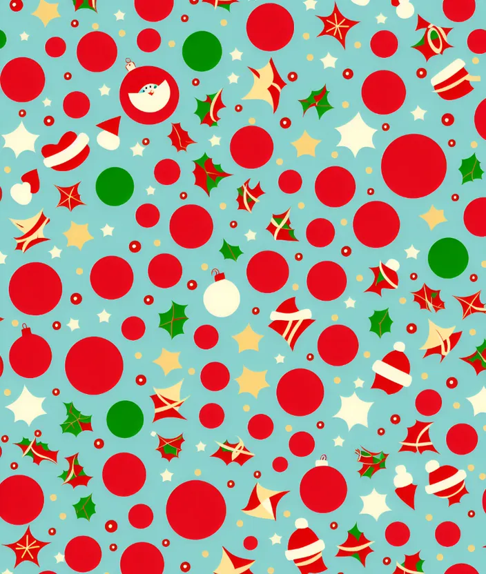 a blue background with red and green ornaments