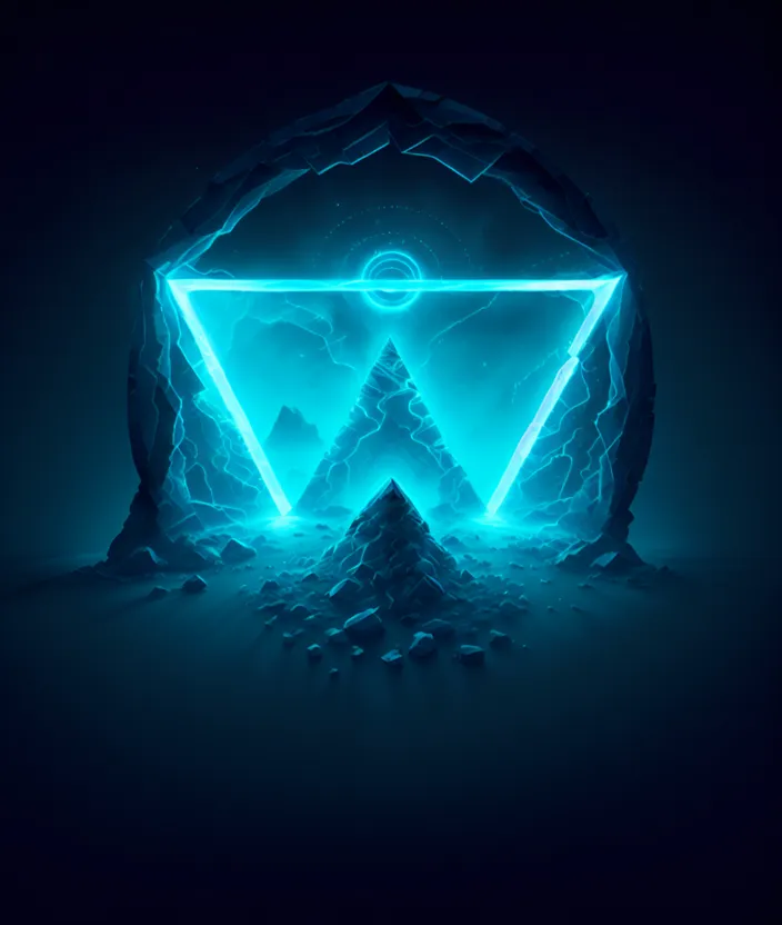 a digital artwork of a triangle in the middle of a mountain