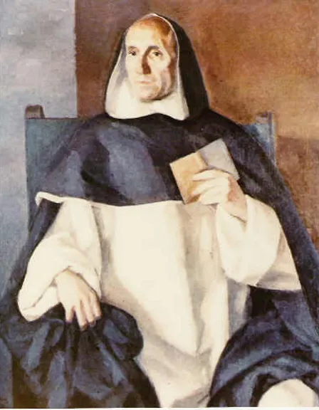 a painting of a nun holding a book