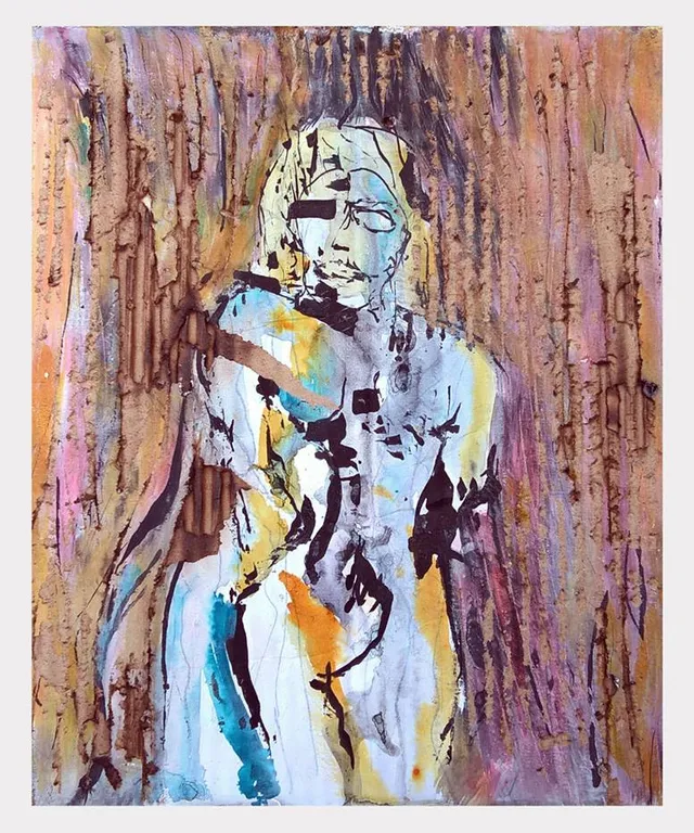 a painting of a person with a helmet on