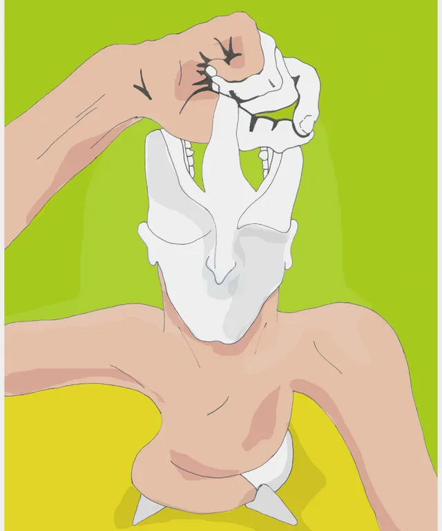 a drawing of a person with their hand on their face
