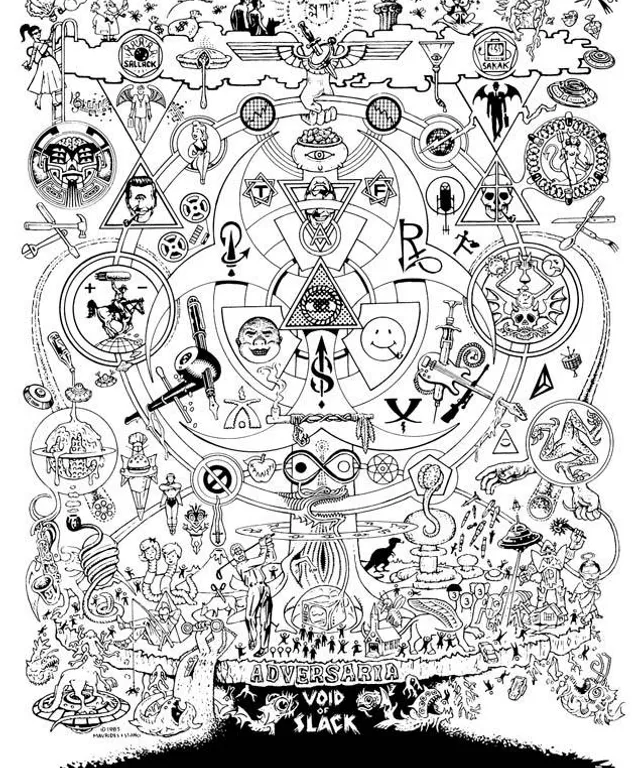 a black and white drawing of a wheel of time. rectangle, organism, font, art, symmetry, pattern, circle, painting, illustration, drawing