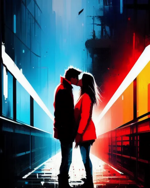a man and a woman standing in front of a building