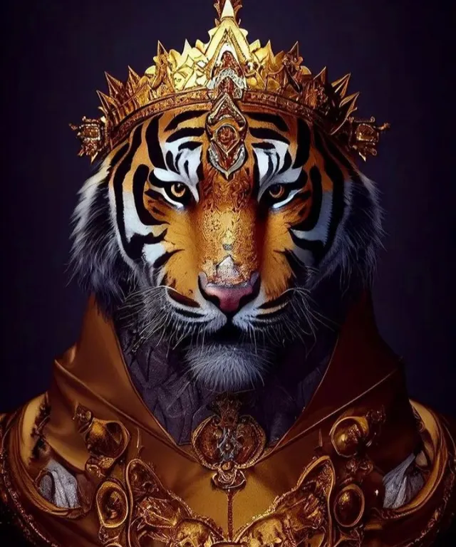a tiger wearing a golden crown