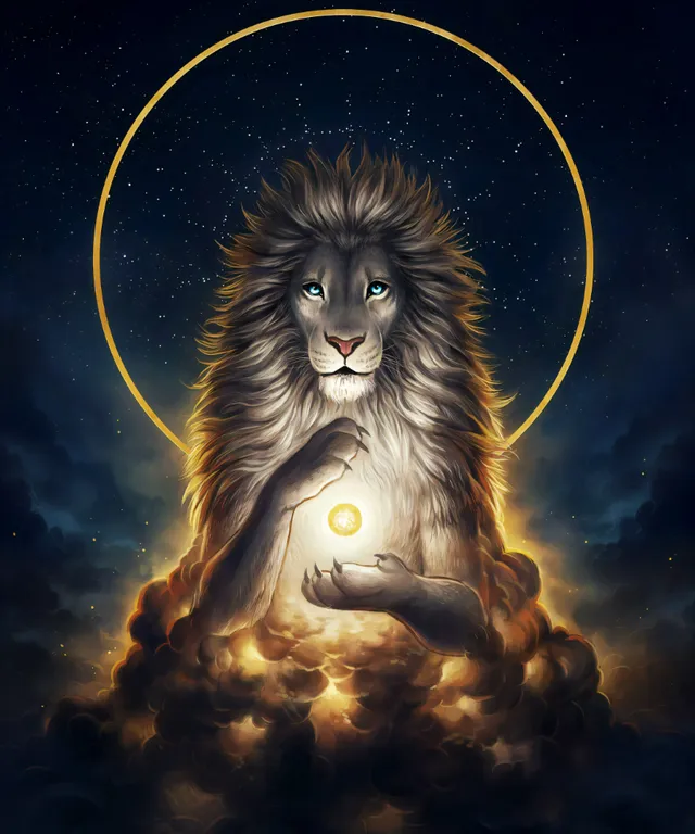 an image of a lion holding a candle in the clouds