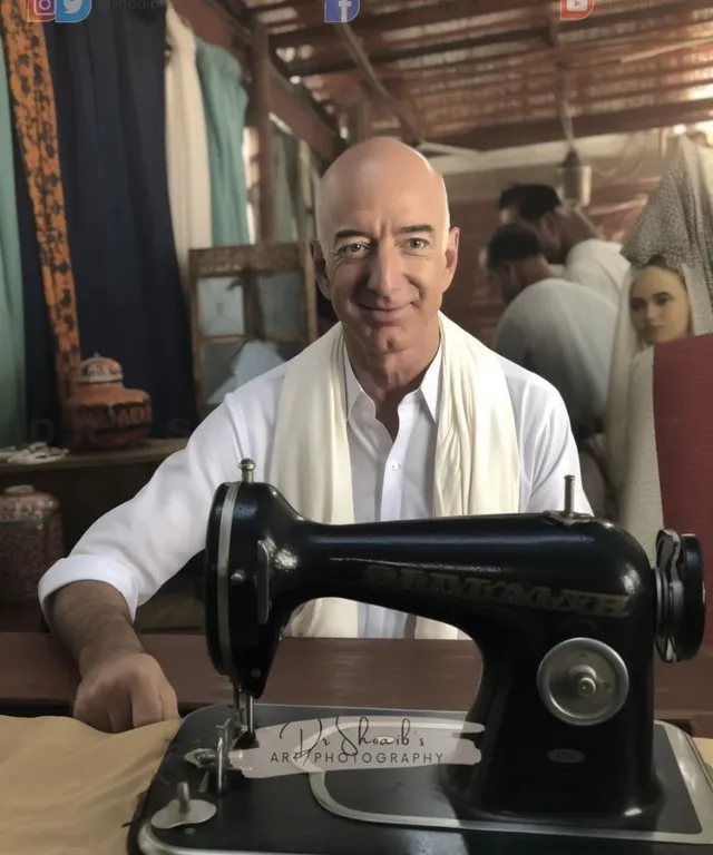 a man sitting in front of a sewing machine