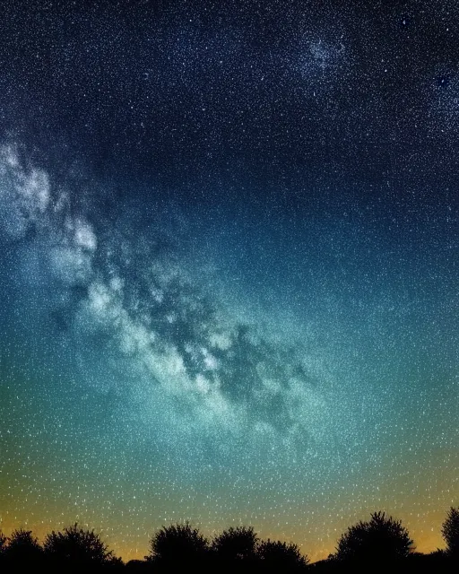 the night sky is filled with stars and trees