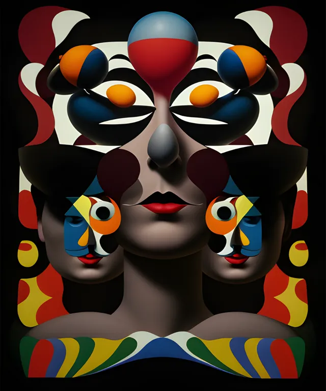 a painting of a woman's face with colorful circles around her eyes