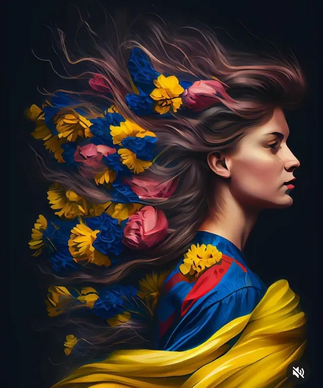 a painting of a woman with flowers in her hair