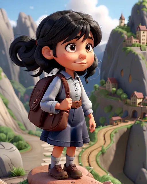 a young girl standing on top of a rock