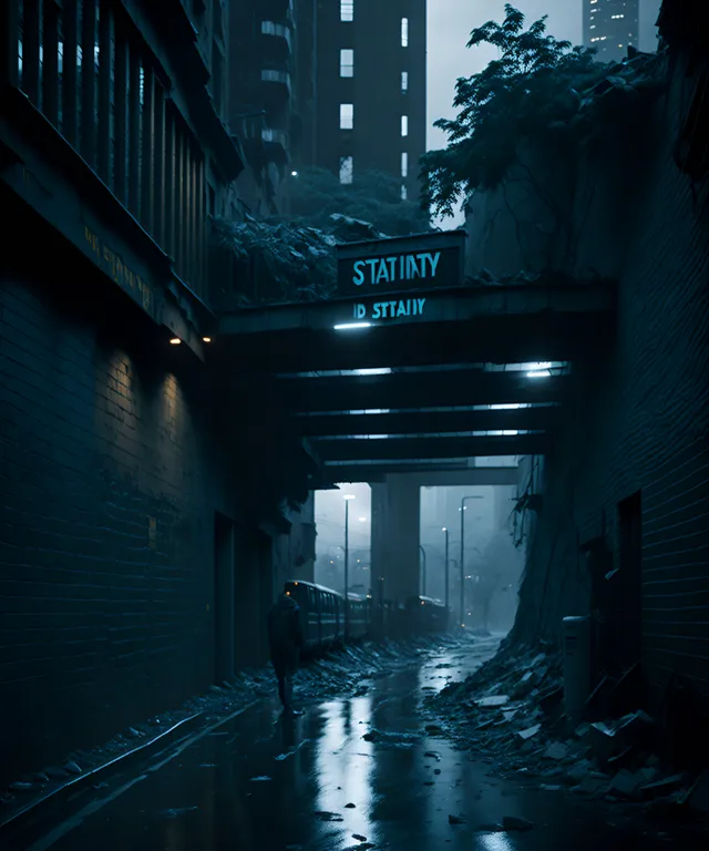 a person walking down a dark alley way