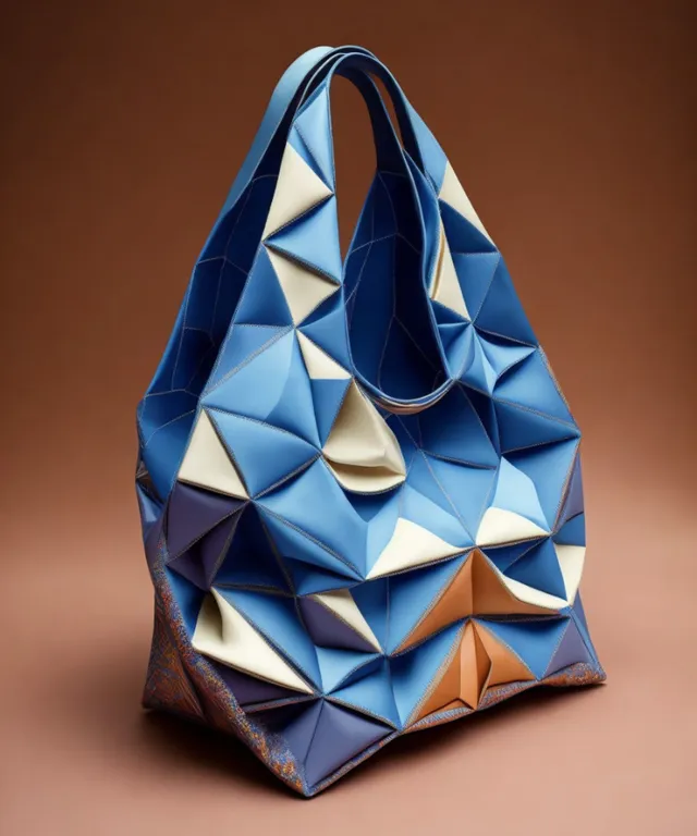 a handbag made out of blue and white paper
