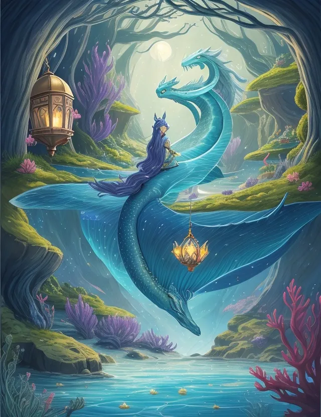 a painting of a mermaid floating in the water