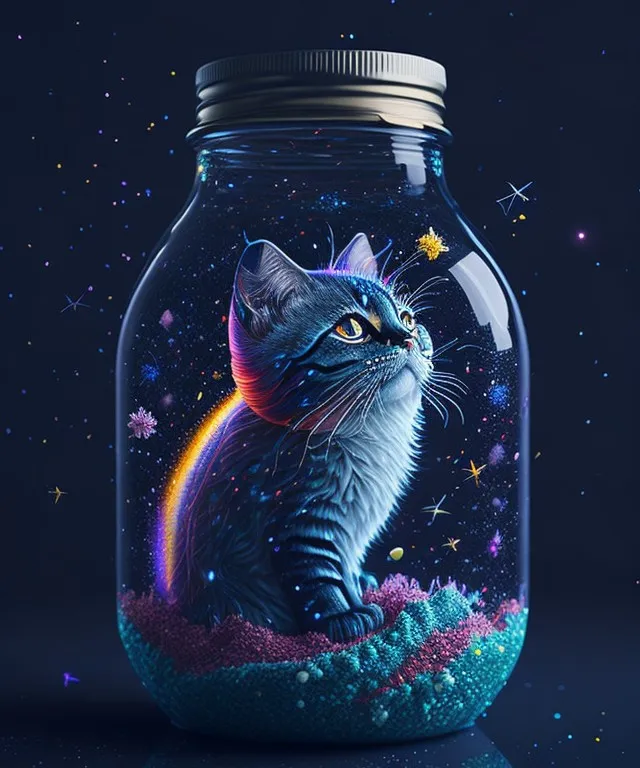 a painting of a cat in a jar