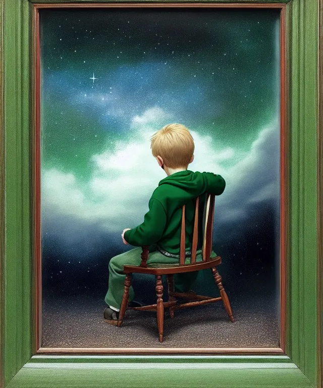 a painting of a boy sitting in a chair