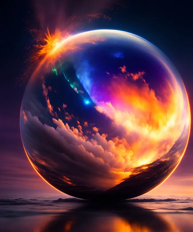 a large ball with a sky and clouds inside of it