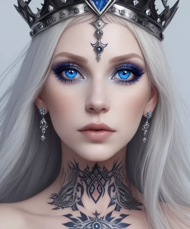 a woman with blue eyes and a crown on her head