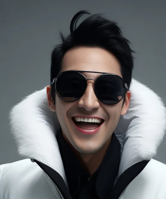 a man wearing sunglasses and a fur collar