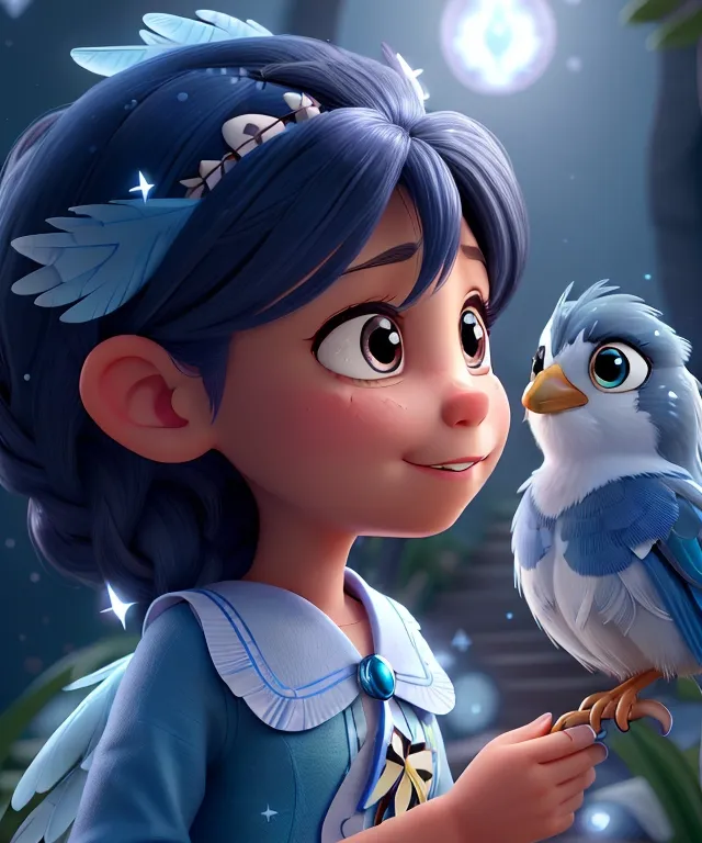 a little girl with a bird on her hand