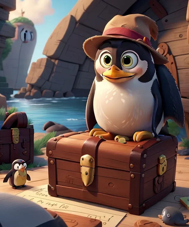 a penguin sitting on top of a suitcase