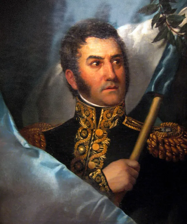 a painting of a man in uniform holding a flag