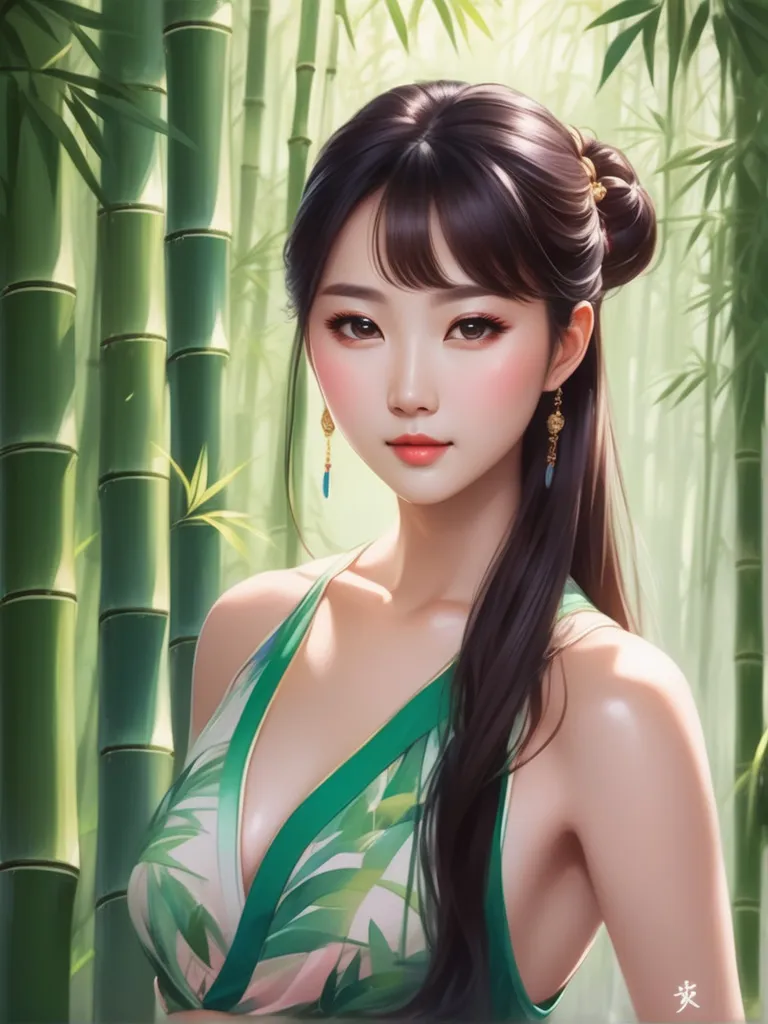 a painting of a woman in a green dress